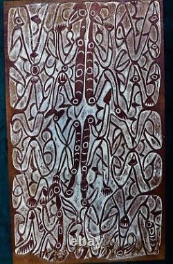 Very Nice quality wood carving panel with figures with birds heads Asmat people