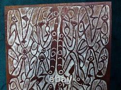 Very Nice quality wood carving panel with figures with birds heads Asmat people