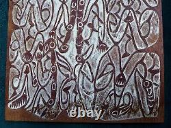 Very Nice quality wood carving panel with figures with birds heads Asmat people