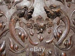 Victorian Carved Wooden Panel Plaque Antique Oriental Gilt Leaf Koi Fish Wood