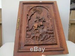 Victorian Carved Wooden Panel Plaque Door Antique French Old Wood Horse Castle