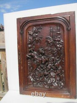 Victorian Carved Wooden Panel Plaque Door Antique Old Wood Hunting Horse Castle