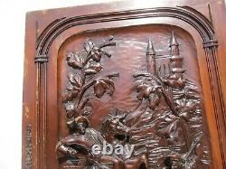Victorian Carved Wooden Panel Plaque Door Antique Old Wood Hunting Horse Castle