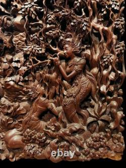 Vintage 1950 Exceptional Finest Mythical Balinese Carved Wooden Panel Plaque
