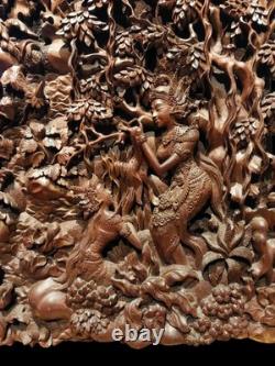 Vintage 1950 Exceptional Finest Mythical Balinese Carved Wooden Panel Plaque