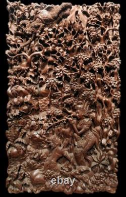 Vintage 1950 Exceptional Finest Mythical Balinese Carved Wooden Panel Plaque