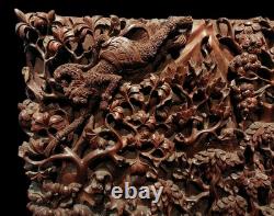 Vintage 1950 Exceptional Finest Mythical Balinese Carved Wooden Panel Plaque