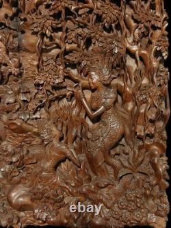 Vintage 1950 Exceptional Finest Mythical Balinese Carved Wooden Panel Plaque