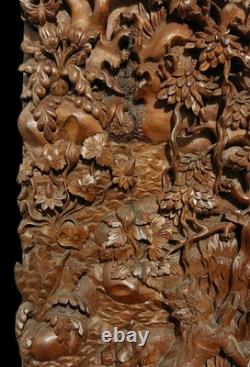 Vintage 1950 Exceptional Finest Mythical Balinese Carved Wooden Panel Plaque