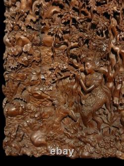 Vintage 1950 Exceptional Finest Mythical Balinese Carved Wooden Panel Plaque