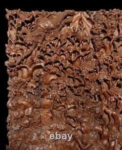 Vintage 1950 Exceptional Finest Mythical Balinese Carved Wooden Panel Plaque