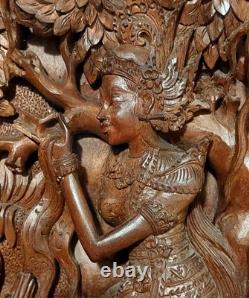 Vintage 1950 Exceptional Finest Mythical Balinese Carved Wooden Panel Plaque