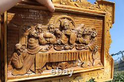 Vintage 1950 Wood carved italian 1960 LAst supper relief wall panel religious