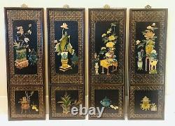 Vintage 1960s 4-Set Chinese Carved Stone Wall Panels 36 x 12