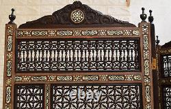 Vintage 2 Sided Carved Wood Latticework Mashrabiya Screen, Room Divider, 3 Panels