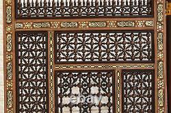 Vintage 2 Sided Carved Wood Latticework Mashrabiya Screen, Room Divider, 3 Panels