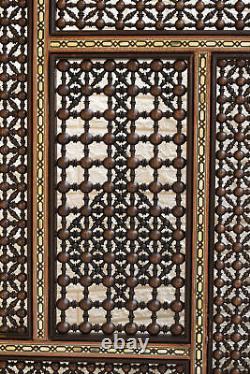 Vintage 2 Sided Carved Wood Latticework Mashrabiya Screen, Room Divider, 3 Panels