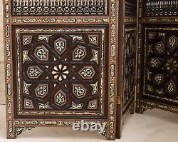 Vintage 2 Sided Carved Wood Latticework Mashrabiya Screen, Room Divider, 3 Panels