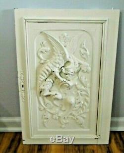 Vintage 29 Wood Carved Door Panel Winged Griffin Gothic Salvage Painted
