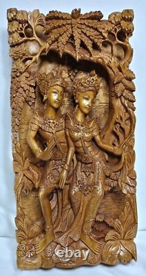 Vintage 3D Balinese Carved Wood Sculpture Wall Panel Rama & Sita-Ramayana Saga