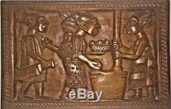 Vintage AFRICAN Tribal Relief Carved WOOD Panel Wall Art Storyboard Carving