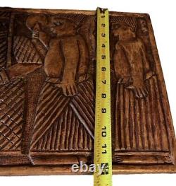 Vintage African Art Carved Wood Panel Sculpture