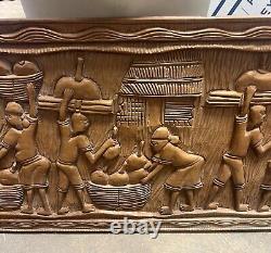 Vintage African Storyboard Carved Wood Panel Tribal Folk Art Large 42 Long