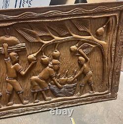 Vintage African Storyboard Carved Wood Panel Tribal Folk Art Large 42 Long