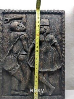 Vintage African Storyboard Carved Wood Panel Tribal Folk Wall Art Plaque 16x22