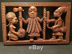 Vintage African Tribal Relief Carved Wood Panel Wall Art Storyboard