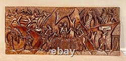 Vintage African Tribal Wood Carved Story Board Relief Panel