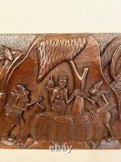 Vintage African Tribal Wood Carved Story Board Relief Panel