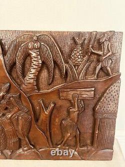 Vintage African Tribal Wood Carved Story Board Relief Panel