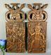 Vintage Antique Hand Carved Wood Wall Plaque Panel Pair Tribal African Pediment