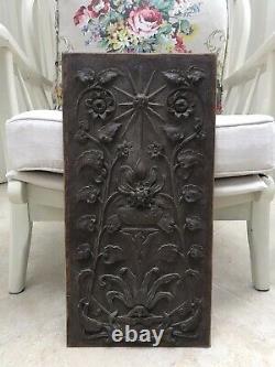 Vintage Arts & Crafts Carved Wood Panel Wall Plaque Old Door Decorative Antique