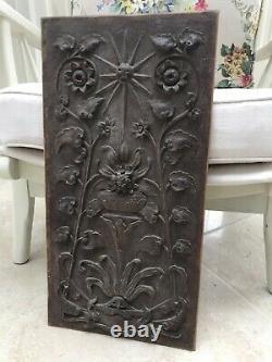 Vintage Arts & Crafts Carved Wood Panel Wall Plaque Old Door Decorative Antique