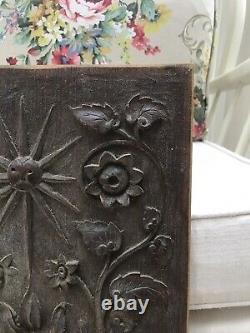 Vintage Arts & Crafts Carved Wood Panel Wall Plaque Old Door Decorative Antique