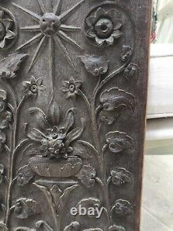 Vintage Arts & Crafts Carved Wood Panel Wall Plaque Old Door Decorative Antique