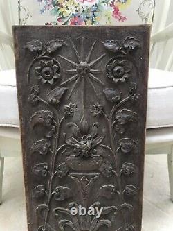 Vintage Arts & Crafts Carved Wood Panel Wall Plaque Old Door Decorative Antique