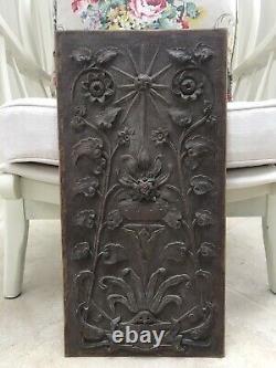 Vintage Arts & Crafts Carved Wood Panel Wall Plaque Old Door Decorative Antique