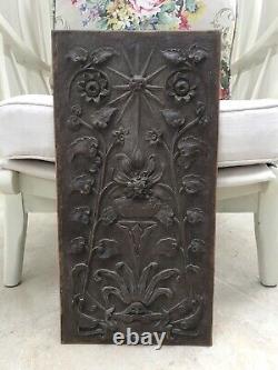 Vintage Arts & Crafts Carved Wood Panel Wall Plaque Old Door Decorative Antique