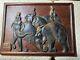 Vintage Asian Carved Wood Panel Relief Elephants With Riders 24 Inches Wide