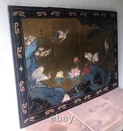 Vintage Asian Carved Wood Wall Art Panels Set Of 4 Birds Flowers 36x12 Used