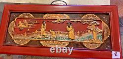 Vintage Asian furniture panel. Carved, Gilded, Painted. 9x20