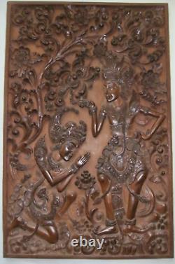 Vintage BALI INDONESIA RAMA MAHABHARATA SCENE Wood Panel Carving