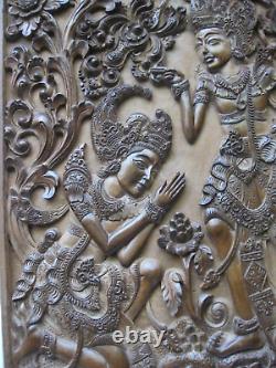 Vintage BALI INDONESIA RAMA MAHABHARATA SCENE Wood Panel Carving