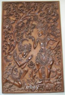 Vintage BALI INDONESIA RAMA MAHABHARATA SCENE Wood Panel Carving