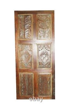 Vintage BARNDOOR Rustic Farmhouse Door India Carved Teak PANEL Blue HEADBOARD