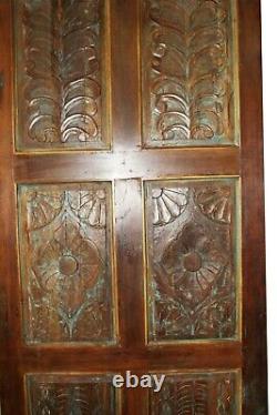 Vintage BARNDOOR Rustic Farmhouse Door India Carved Teak PANEL Blue HEADBOARD