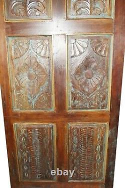 Vintage BARNDOOR Rustic Farmhouse Door India Carved Teak PANEL Blue HEADBOARD